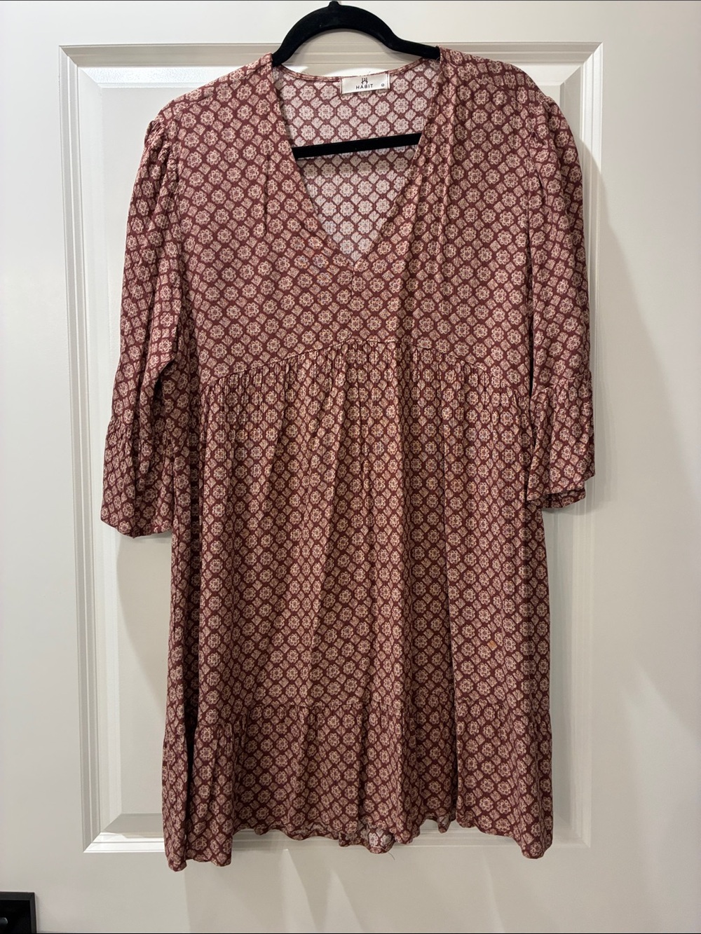 Floral Printed V-Neck Babydoll Dress - Mauve Pink